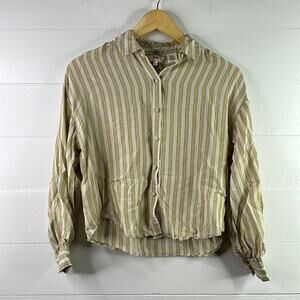 LEVI'S Tan Yellow Vertical Striped Button Up 3/4 Sleeve Blouse Top Shirt‎ Size S